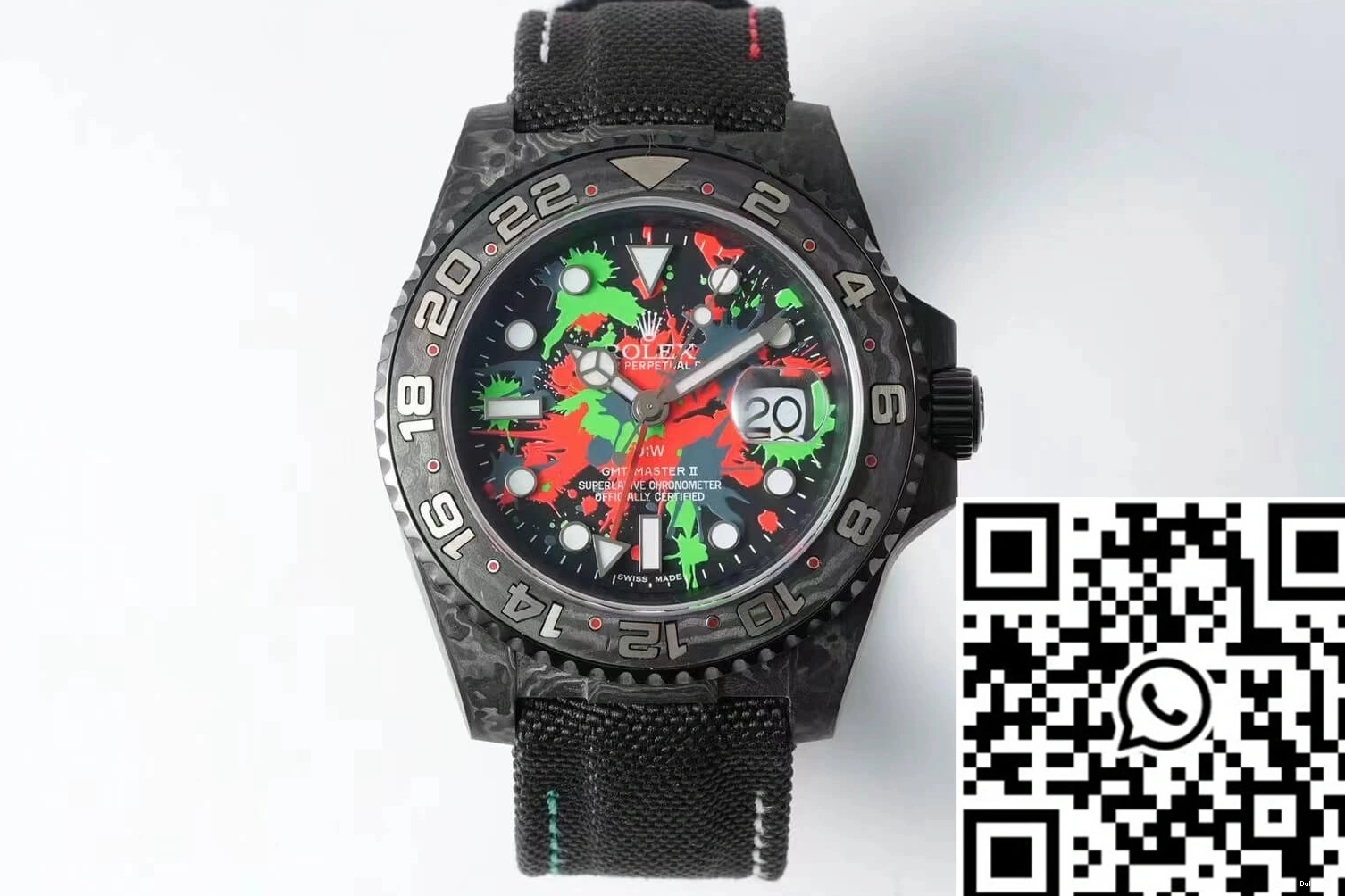 Black Rolex GMT-MASTER Strap Dial Fiber II Color Fabric Diw Carbon 0412